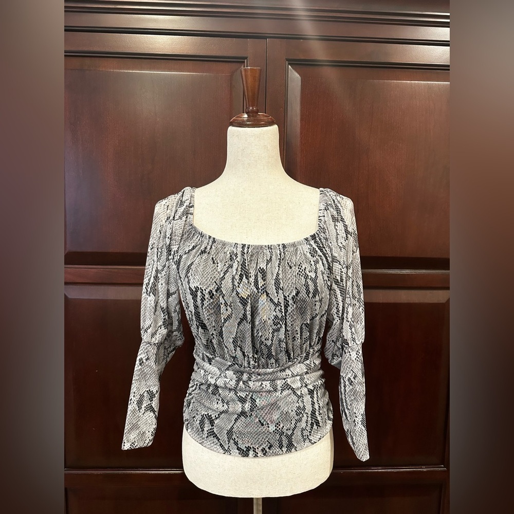 Express Snake Print Square Neck Blouse in Gray and Black